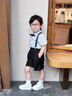 G.DUCKKIDS小黃鴨童裝男童夏季套裝兒童夏裝衣服男孩短袖背帶褲表演服兩件套 白條襯衫+短褲 110 建議4~5歲（100-110cm） 曬單實(shí)拍圖