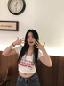 LDBE甜辣妹設(shè)計(jì)感假兩件短袖t恤女夏季2025新款美式修身顯瘦正肩上衣 白色 XL 【110-125斤】 曬單實(shí)拍圖
