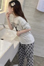 G.DUCKKIDS兒童睡衣女童莫代爾套裝2025春秋新款中大童長(zhǎng)袖薄款女孩家居服潮 淺灰小貓515aeakqss 150 cm 曬單實(shí)拍圖