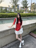MMLG【明星同款】87mm 7A抗菌純棉短袖T恤女夏季新款韓系體恤情侶上衣 明星同款紅色 S 曬單實(shí)拍圖