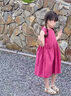 G.DUCKKIDS感純棉女童連衣裙火龍果色夏款大口袋裙子兒童長裙公主裙大童 火龍果色 140 cm 建議身高130cm 曬單實拍圖