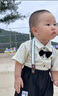 G.DUCKKIDS童裝兒童西裝套裝男童夏季一歲寶寶衣服學(xué)院風(fēng)中小童夏裝周歲禮服 豎條皇冠米色aoeeqec 90 建議80-90cm1歲半-2歲cm 曬單實拍圖