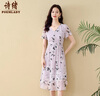 詩緒紫色v領(lǐng)浪漫印花連衣裙女2025夏季新款時尚荷葉擺中長裙62621 紫色 M 曬單實拍圖
