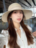 YRYL草帽新款帽子防曬夏天時(shí)尚沙灘2025海邊帽檐遮陽帽夏季太陽帽 卡其色 -白紗蝴蝶結(jié)草帽 均碼(56-58)cm可調(diào)節(jié)送防風(fēng)繩 曬單實(shí)拍圖