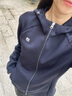 ELLE ACTIVE休閑運動外套女秋季舒彈松弛洋氣時髦修身夾克可調(diào)節(jié)拉鏈連帽外套 藏青色 M 曬單實拍圖