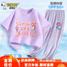 史努比（SNOOPY）童裝兒童短袖套裝男女童純棉t恤防蚊褲 紫色belle+紫色花朵  120  曬單實(shí)拍圖