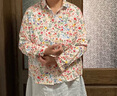 暖喬全棉襯衫女長袖春秋中長款彩色印花美好小清新寬松休閑純棉襯衣女 彩色印花五彩小花 均碼（110-150斤） 曬單實拍圖
