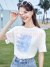 百圖betu女裝夏新款T恤海洋珠片繡印花短袖寬松純棉T恤女2304T20 白色 M 曬單實(shí)拍圖