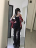 POUM美式高街彎刀牛仔褲男夏季vibe綁帶微喇牛仔褲男百搭工裝褲子男 DF-411黑色 XL 曬單實(shí)拍圖