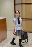 學(xué)院風(fēng)女童套裝jk百褶裙2025新款兒童夏季女孩夏裝條紋短袖小香風(fēng) 藍色【上衣+裙子】內(nèi)有安全褲 140 曬單實拍圖