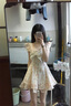 皓娥法式碎花連衣裙女2025新款夏季甜美風(fēng)蝴蝶結(jié)小個(gè)子收腰顯瘦公主裙 碎花紗裙【杏色S】 曬單實(shí)拍圖