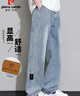皮爾卡丹（pierre cardin）牛仔褲男夏季薄款潮流復(fù)古直筒褲子男寬松闊腿褲男裝 復(fù)古藍(lán) 3XL 曬單實(shí)拍圖
