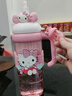 OQB德國HelloKitty水杯大容量夏天可愛冰霸杯女生高顏值吸管杯子 凱蒂貓專屬立體貼+清潔刷 650ml 曬單實拍圖