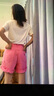 MEOD夏季闊腿牛仔短褲2022新款女高腰寬松粉色顯瘦潮ins糖果彩色熱褲 粉紅色夏天潮流卷邊短褲 XL 曬單實拍圖