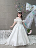 姣霓（joli）公主裙女童絕美緞面禮服女孩生日高端兒童主持人鋼琴演奏演出服 白色 130 cm 曬單實(shí)拍圖