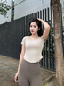 gigt極吉運(yùn)動(dòng)t恤女瑜伽服短袖帶胸墊跑步訓(xùn)練健身服健身衣 杏色 M 曬單實(shí)拍圖