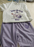 真維斯女童套裝夏季兒童寬松純棉運動(dòng)裝薄女孩夏裝短袖t恤防蚊褲兩件套 【夏季套裝】白紫/紫心 140 曬單實(shí)拍圖