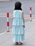 女童連衣裙夏2025新款女大童夏裝洋氣公主吊帶裙兒童多巴胺小洋裙 天藍(lán)色 160 曬單實(shí)拍圖