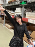 EPET小香風套裝裙女春秋穿搭一整套針織衫毛衣碎花百褶半身裙子兩件套 黑色開衫【單件】 M 100-125斤 曬單實拍圖
