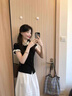 多菲尼森 韓系學院風花邊波點正肩短袖t恤女夏修身收腰設(shè)計感小眾短款上衣 學院風花邊短袖黑色 M 【適合95-110斤】 曬單實拍圖