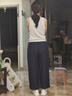 婭麗達亞麻褲子松緊腰闊腿褲女春夏休閑褲2025新款女褲直筒山本褲 水墨藍(B0) XL 曬單實拍圖