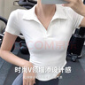 浪莎polo領(lǐng)衫短袖t恤女款夏季純欲風(fēng)白色半袖上衣短款修身打底衫 曬單實(shí)拍圖