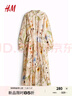 H&M女裝連衣裙2025夏花朵系帶燈籠袖皺感A字植物印花長裙1219083 淺杏色/花朵 XL 170/116 曬單實拍圖
