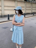 法曼萱（FAMANXUAN）藍色重工釘珠花朵百褶半身裙女2025夏新款氣質(zhì)時(shí)尚法式裙子 冰川純藍 S 160/64A/S 曬單實(shí)拍圖