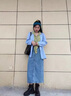 顯瘦半身裙女牛仔包臀裙高腰百搭開(kāi)叉中長(zhǎng)款寬松中長(zhǎng)裙J004 藍(lán)色 M (108斤以下) 曬單實(shí)拍圖