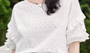 歐莎重工刺繡法式上衣高級(jí)感夏季雪紡衫女2025新款女士夏裝短袖 白色 M 曬單實(shí)拍圖