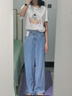 太平鳥女裝時(shí)尚闊腿直筒牛仔褲夏季寬松垂感褲子女 牛仔藍(lán) M 曬單實(shí)拍圖