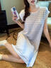 另約睡裙女款夏季莫代爾無(wú)袖背心帶胸墊2026新款高級感睡衣家居服 25669LA 藍白條紋 固定胸墊 XL 曬單實(shí)拍圖