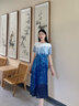 顏域不規(guī)則印花連衣裙女2025夏季新款高腰顯瘦過(guò)膝雪紡收腰長(zhǎng)裙子 藍(lán)花 XL 曬單實(shí)拍圖