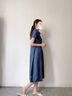 原形法式連衣裙女設計感2024春夏新款韓版寬松氣質(zhì)大擺中長(cháng)款裙子 藏青色 M 曬單實(shí)拍圖