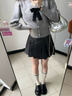 莜仙格韓系休閑甜美時尚套裝女2025春季搭配一整套短款蝴蝶結衫高腰百搭 深灰色短裙【單件】 L 建議 105-115斤 曬單實拍圖