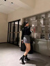 卡帝樂鱷魚（CARTELO）棕色短靴女高跟2025秋冬新款百搭法式小踝靴粗跟方頭彈力瘦瘦靴 米白色升級版 37 曬單實(shí)拍圖