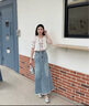 香影牛仔半身裙女中長款2025夏裝新款藍(lán)色毛邊絕美顯瘦傘裙a字裙 牛仔藍(lán) M 160/84A/95-110斤 曬單實拍圖