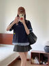 佐敘美式復(fù)古假兩件POLO領(lǐng)短袖t恤女夏季新款刺繡學(xué)院風(fēng)寬松顯瘦上衣 藏青色 M （95-110斤） 曬單實(shí)拍圖