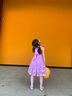 迪士尼女童連衣裙公主裙2024夏季新款演出禮服裙子女孩中大童兩朵花彩條 2朵花公主裙紫色 130 [適合身高1米2左右] 曬單實拍圖