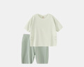 papa爬爬【小奶皮】夏季寶寶無(wú)感無(wú)痕七分睡衣男女童家居服套裝舒適 綠色 100 cm 曬單實(shí)拍圖