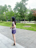 PHIGEER跑步套裝女晨跑服夏季薄款透氣跳舞健身服寬松速干衣短袖運動服 灰紫兩件套（紫褲） M 曬單實拍圖