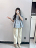 奶油兔孕婦套裝夏裝高級感甜美娃娃衫泡泡袖襯衫托腹闊腿長(cháng)褲兩件套夏季 單藍色襯衫 XXL 曬單實(shí)拍圖