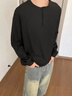 燦圖黑色美式亨利領(lǐng)長(zhǎng)袖t恤男春秋季華夫格衛(wèi)衣潮牌高級(jí)感內(nèi)搭打底衫 黑色 XL 【建議120-140斤】 曬單實(shí)拍圖