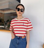 芭芙達(dá)妮復(fù)古風(fēng)條紋短袖T恤女夏2025新款ins潮流體恤舒適透氣百搭半袖上衣 3006杏色 L (100-110斤) 曬單實(shí)拍圖