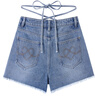 樂(lè )町夏季新款毛邊腳口綁帶牛仔短褲女C1HBE2424 淺牛仔藍 M 曬單實(shí)拍圖