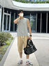 Cebrodz法國(guó) 七分褲男2025夏季新款男生冰絲薄款休閑男褲寬松直筒休閑褲 淺卡其 L 曬單實(shí)拍圖