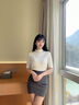 皮爾卡丹（pierre cardin）半高領(lǐng)五分袖內(nèi)搭針織打底衫毛衣女裝春夏2025新款正肩上衣T恤 白色面料短袖夏 輕薄 M 【建議100-110斤】 曬單實(shí)拍圖