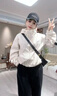 芭芙達(dá)妮短款美式連帽外套女開春裝新款2025寬松小個(gè)子休閑夾克上衣女 米白色 M :100-120斤左右 曬單實(shí)拍圖