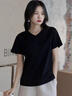 真維斯（JEANSWEST）短袖女2025夏季新款V領(lǐng)正肩純棉T恤顯瘦百搭休閑純色打底上衣女 曬單實(shí)拍圖