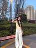 LPOX145小個(gè)子美式白色闊腿牛仔褲女高腰褶皺顯瘦百搭拖地寬松直筒褲 白色牛仔褲 M 曬單實(shí)拍圖